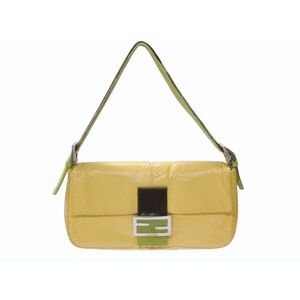 FENDI Mamma Bucket One Shoulder Hobo Bag Python Harako Leather Yellow